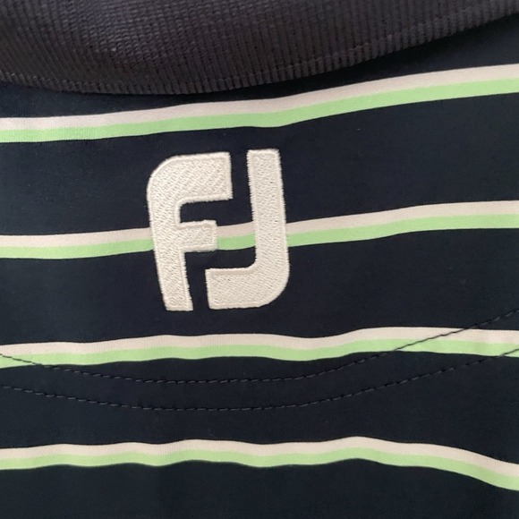 FootJoy FJ Mens Size XL Golf Polo Shirt Blue White Green Striped Raspberry Falls - Picture 4 of 7